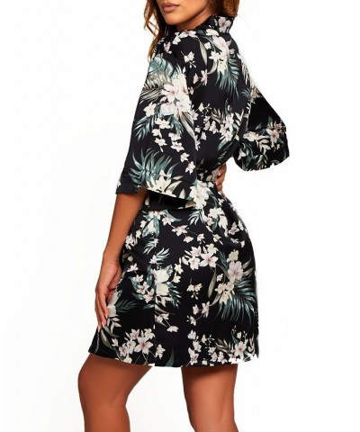 Women's Bella Floral Day and Night Robe with Sleeves Black $29.24 Lingerie