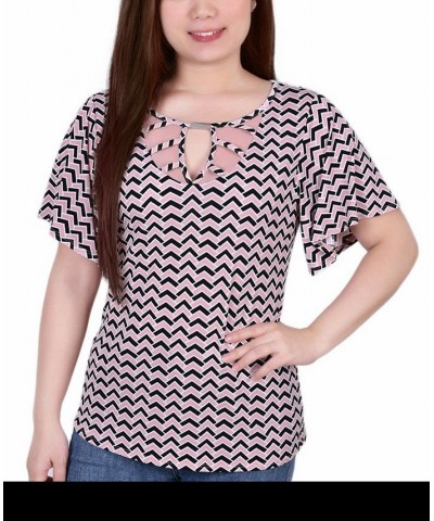 Petite Mesh Flutter Sleeve Knit Top Mellow Rose and Black $16.20 Tops