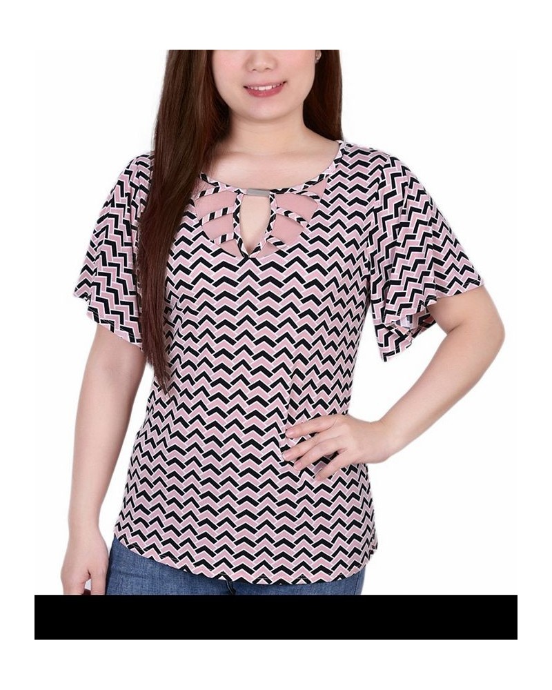 Petite Mesh Flutter Sleeve Knit Top Mellow Rose and Black $16.20 Tops