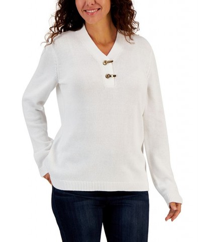 Women's Hardware Cotton Henley Top Winter White $11.92 Sweaters