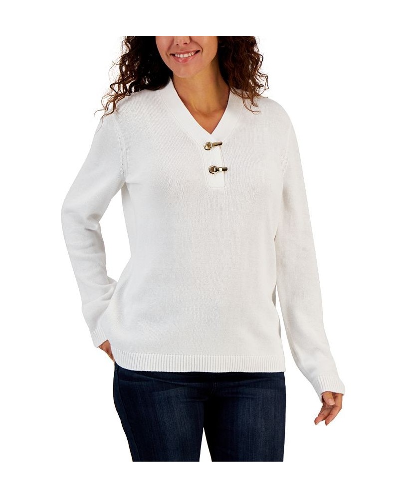 Women's Hardware Cotton Henley Top Winter White $11.92 Sweaters