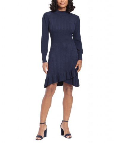 Women's Ruffled Crossover-Skirt Sweater Dress Blue $41.42 Dresses