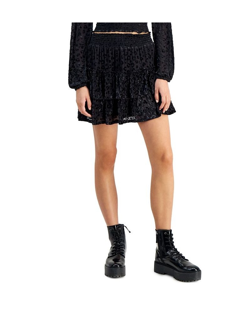 Juniors' Tiered Burnout Velvet Mini Skirt Black $9.90 Skirts