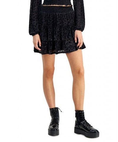 Juniors' Tiered Burnout Velvet Mini Skirt Black $9.90 Skirts