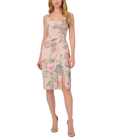 Women's Floral-Print Textured Square-Neck Sheath Dress Marble Multi $89.55 Dresses