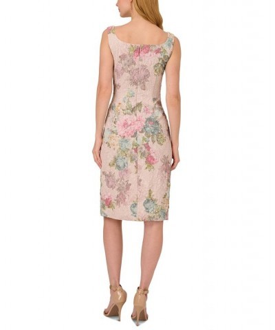 Women's Floral-Print Textured Square-Neck Sheath Dress Marble Multi $89.55 Dresses