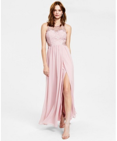 Juniors' Embellished Illusion Tulip Gown Pink $63.21 Dresses