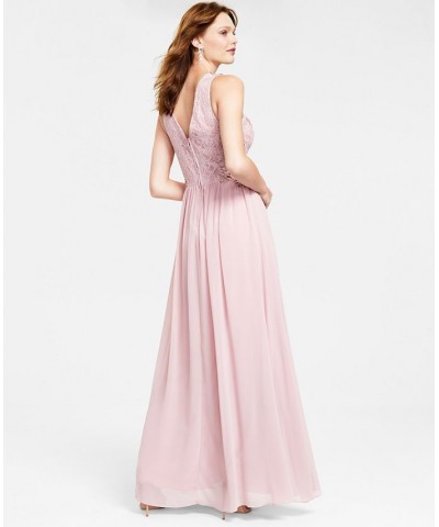 Juniors' Embellished Illusion Tulip Gown Pink $63.21 Dresses