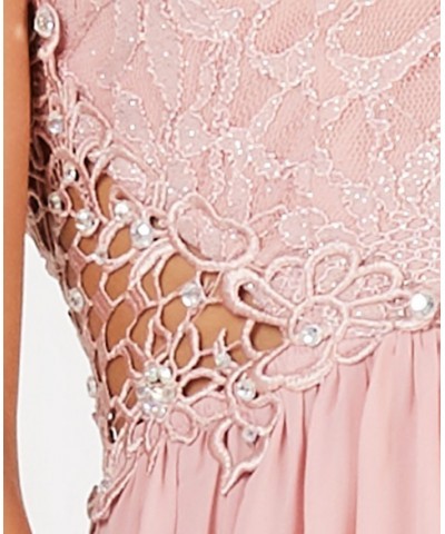 Juniors' Embellished Illusion Tulip Gown Pink $63.21 Dresses