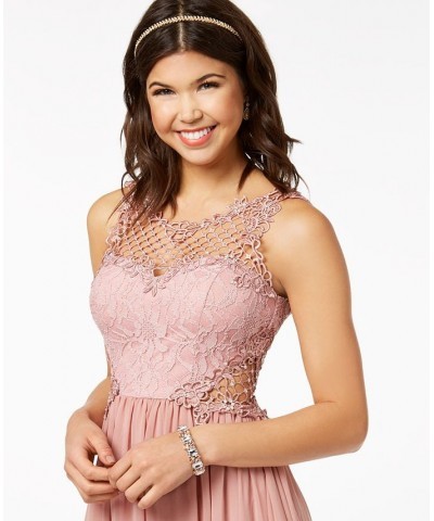 Juniors' Embellished Illusion Tulip Gown Pink $63.21 Dresses