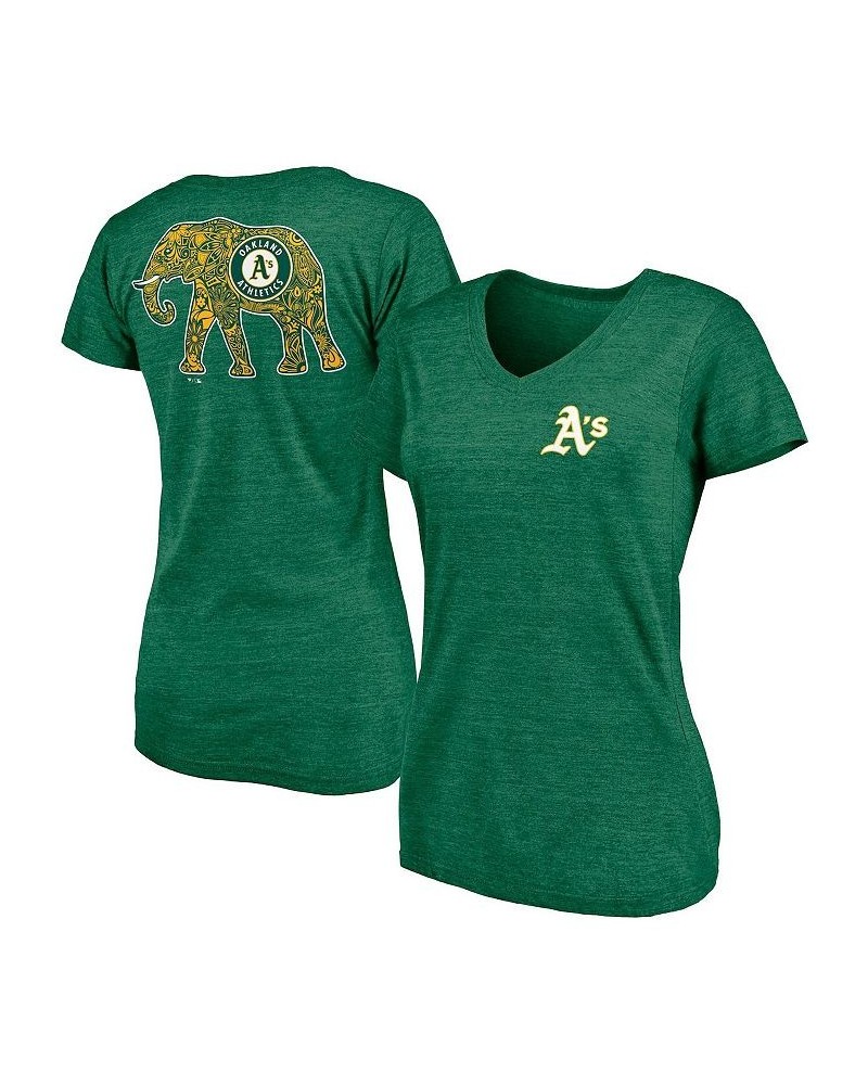 Women's Branded Green Oakland Athletics Paisley Hometown Collection Tri-Blend V-Neck T-shirt Green $21.15 Tops