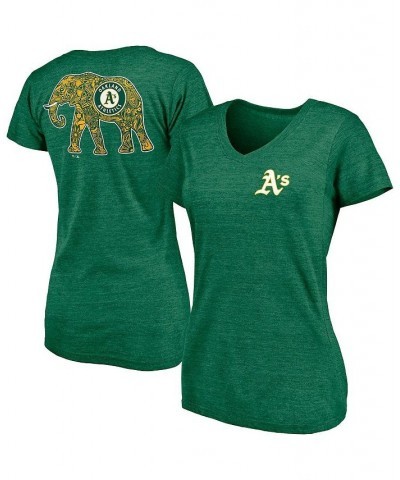 Women's Branded Green Oakland Athletics Paisley Hometown Collection Tri-Blend V-Neck T-shirt Green $21.15 Tops