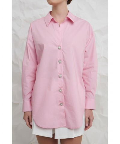 Women's Oversized Collared Shirt Pink $32.00 Tops