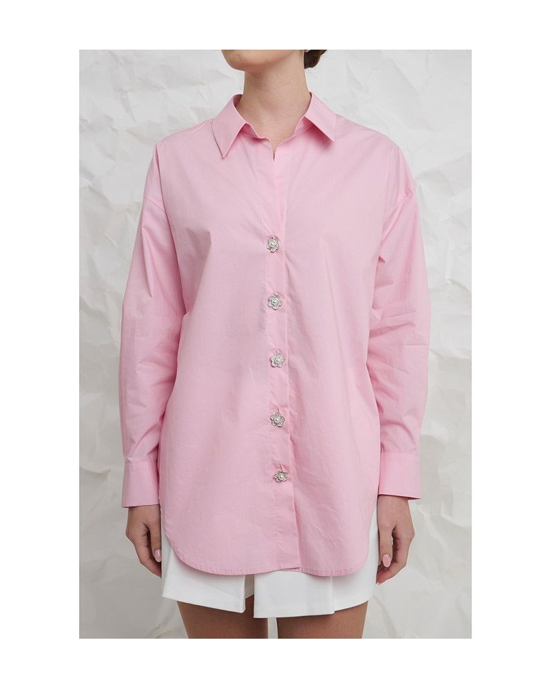 Women's Oversized Collared Shirt Pink $32.00 Tops