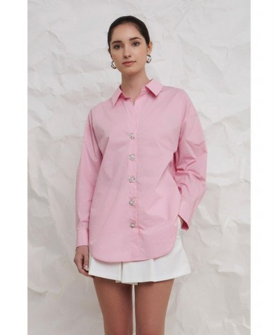 Women's Oversized Collared Shirt Pink $32.00 Tops