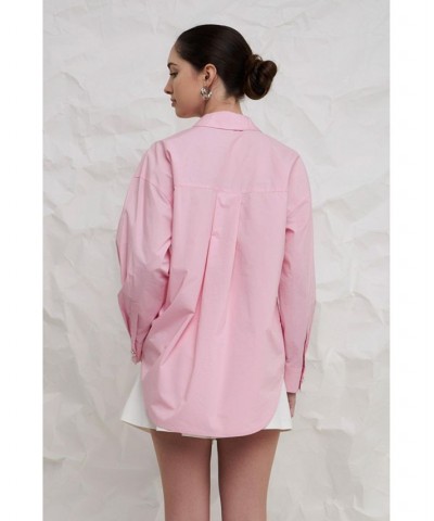 Women's Oversized Collared Shirt Pink $32.00 Tops