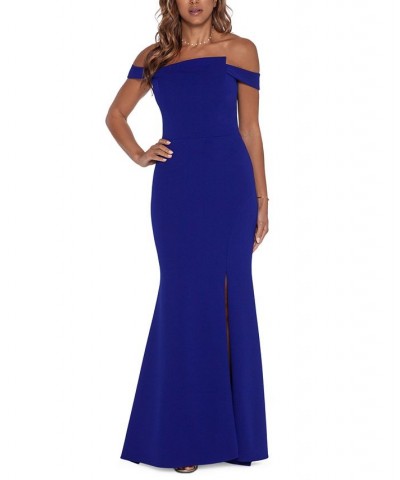 Petite Asymmetrical Front-Slit Gown Blue $112.98 Dresses