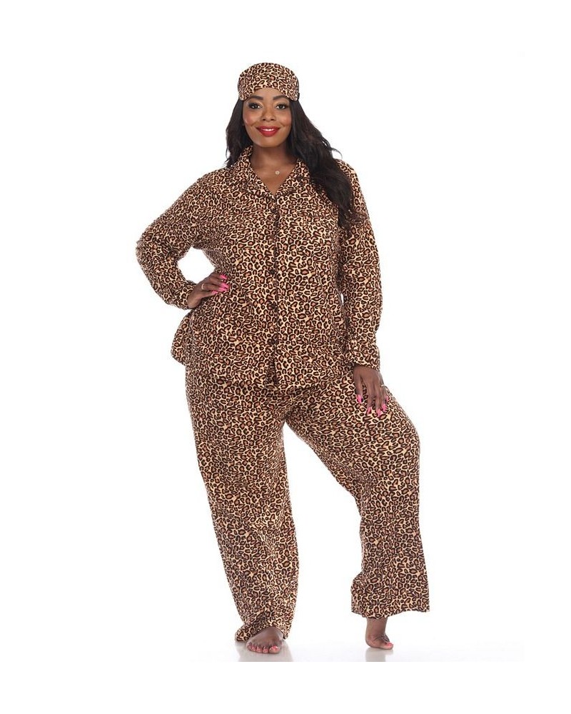 Plus Size 3-Piece Pajama Set Brown $26.00 Sleepwear