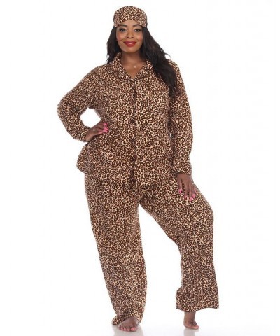 Plus Size 3-Piece Pajama Set Brown $26.00 Sleepwear