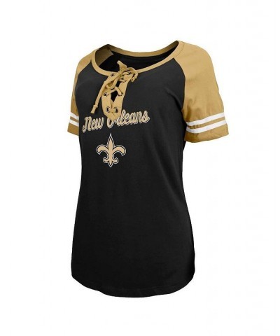 Women's Black Gold New Orleans Saints Logo Lace-Up Raglan T-shirt Black $22.67 Tops