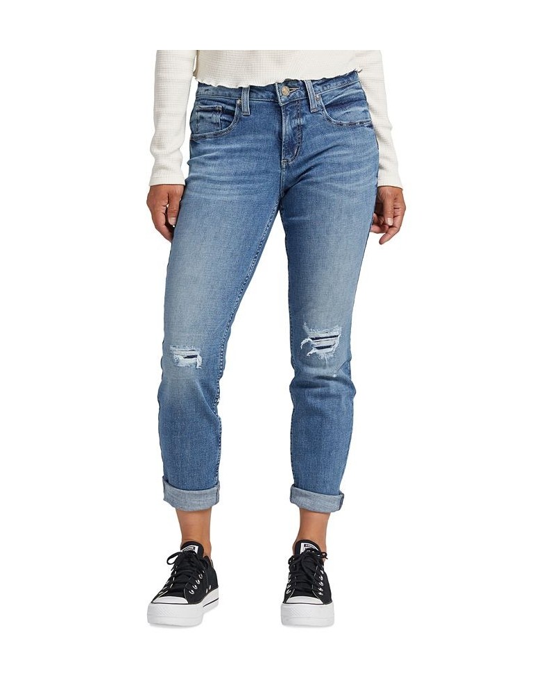 Women's Boyfriend Mid-Rise Slim Ripped Jeans Indigo $38.64 Jeans