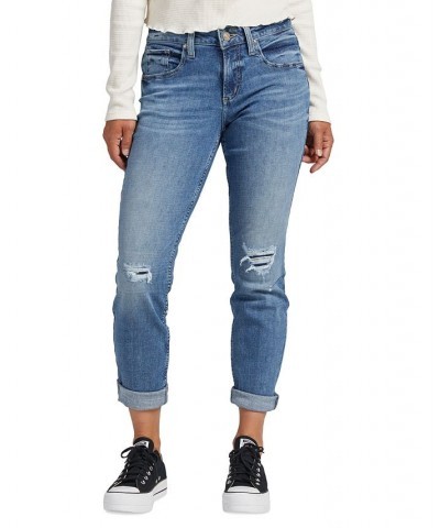 Women's Boyfriend Mid-Rise Slim Ripped Jeans Indigo $38.64 Jeans