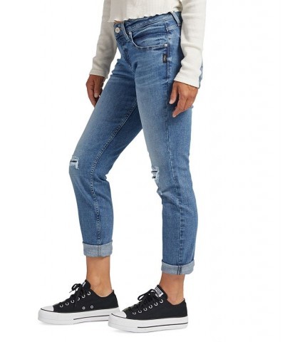 Women's Boyfriend Mid-Rise Slim Ripped Jeans Indigo $38.64 Jeans