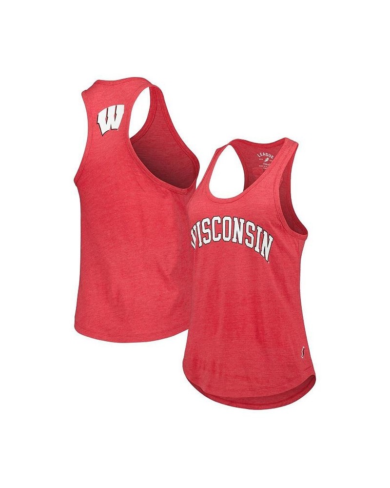 Women's Heather Red Wisconsin Badgers Two-Hit Intramural Tri-Blend Scoop Neck Racerback Tank Top Red $27.35 Tops