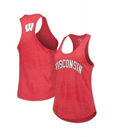 Women's Heather Red Wisconsin Badgers Two-Hit Intramural Tri-Blend Scoop Neck Racerback Tank Top Red $27.35 Tops