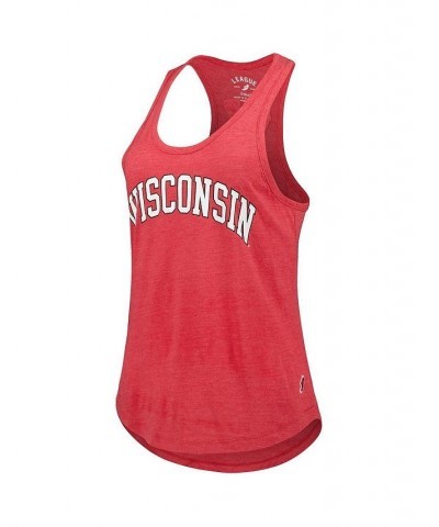 Women's Heather Red Wisconsin Badgers Two-Hit Intramural Tri-Blend Scoop Neck Racerback Tank Top Red $27.35 Tops