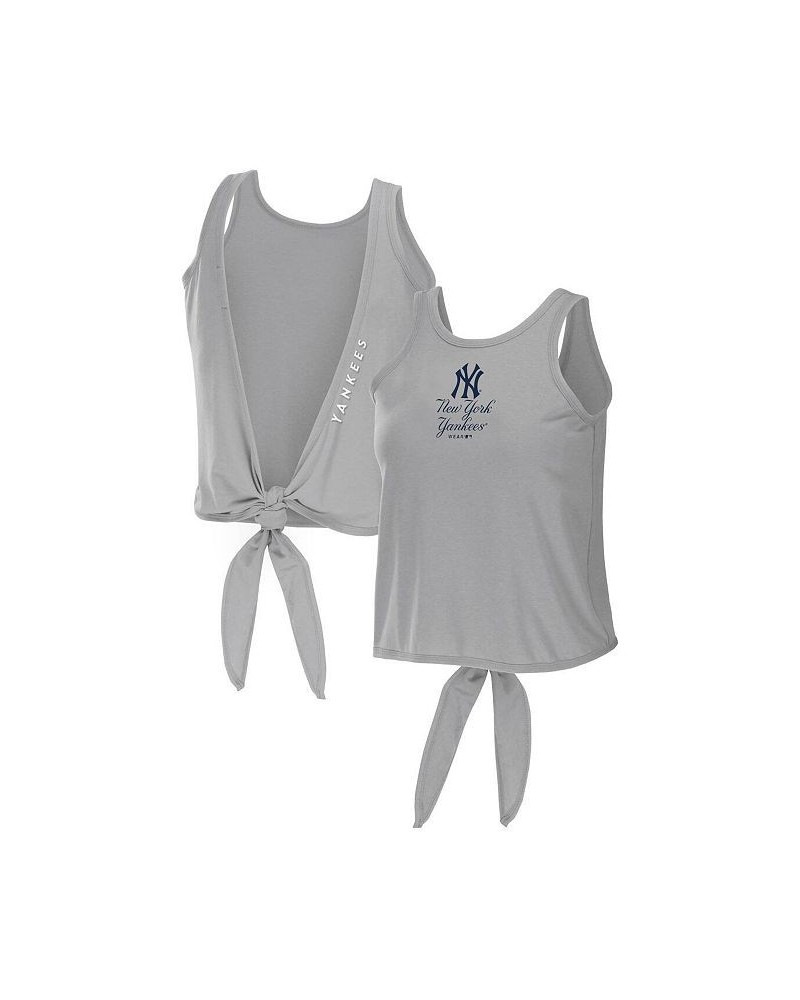 Women's Gray New York Yankees Open Back Twist Tie Tank Top Gray $26.99 Tops