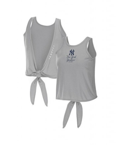 Women's Gray New York Yankees Open Back Twist Tie Tank Top Gray $26.99 Tops