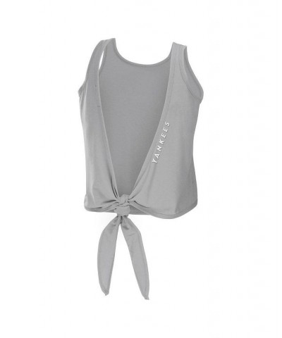 Women's Gray New York Yankees Open Back Twist Tie Tank Top Gray $26.99 Tops