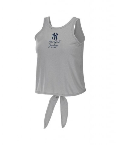 Women's Gray New York Yankees Open Back Twist Tie Tank Top Gray $26.99 Tops