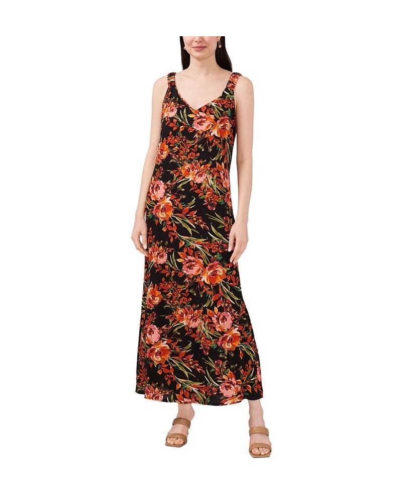 Women's Floral-Print Challis Maxi Dress Black & Coral Floral $43.45 Dresses