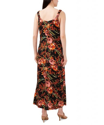 Women's Floral-Print Challis Maxi Dress Black & Coral Floral $43.45 Dresses