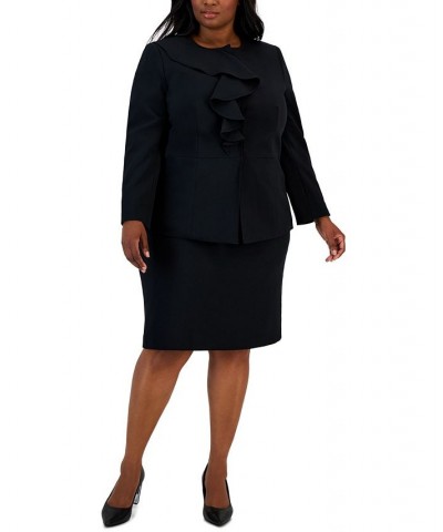 Plus Size Ruffled Stretch Crepe Skirt Suit Black $49.88 Suits