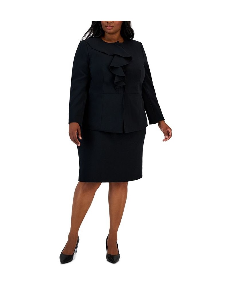 Plus Size Ruffled Stretch Crepe Skirt Suit Black $49.88 Suits