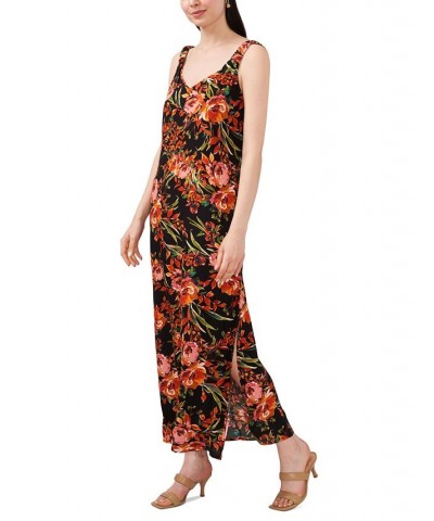 Women's Floral-Print Challis Maxi Dress Black & Coral Floral $43.45 Dresses