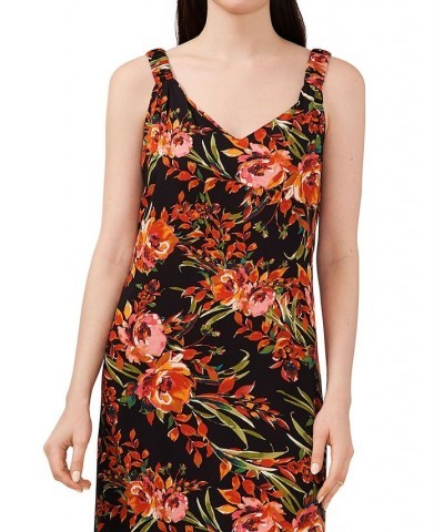 Women's Floral-Print Challis Maxi Dress Black & Coral Floral $43.45 Dresses