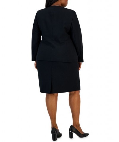 Plus Size Ruffled Stretch Crepe Skirt Suit Black $49.88 Suits