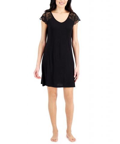 Women's Lace-Trim Chemise Nightgown Classic Black $13.90 Sleepwear