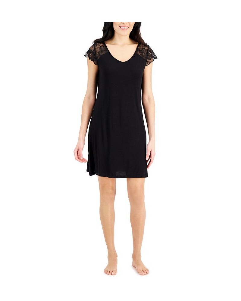 Women's Lace-Trim Chemise Nightgown Classic Black $13.90 Sleepwear