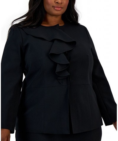 Plus Size Ruffled Stretch Crepe Skirt Suit Black $49.88 Suits