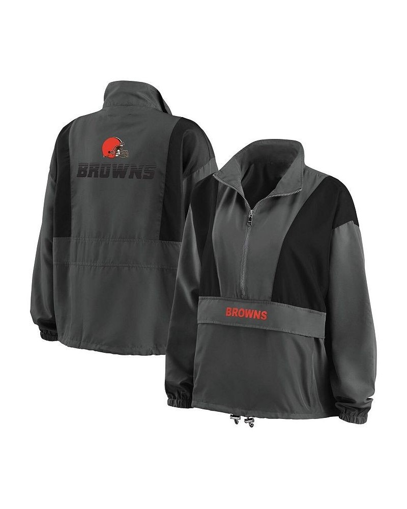 Women's Charcoal Cleveland Browns Popover Packable Half-Zip Jacket Charcoal $46.20 Jackets