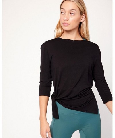 Anen Side Tie 3/4 Sleeve Top for Women Metropolis black $31.96 Tops