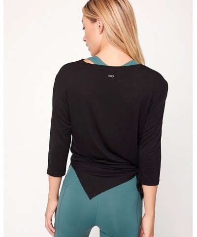 Anen Side Tie 3/4 Sleeve Top for Women Metropolis black $31.96 Tops