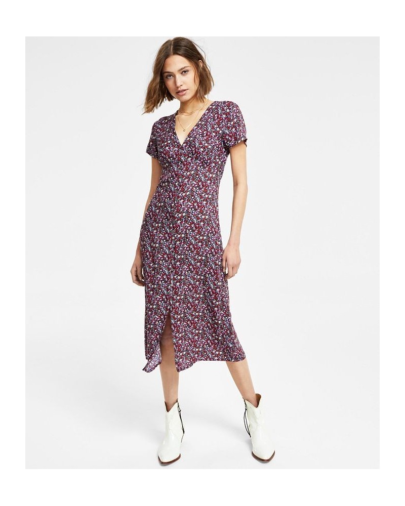 Women's Floral Button-Front Midi Dress Navy Multi $35.97 Dresses