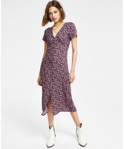 Women's Floral Button-Front Midi Dress Navy Multi $35.97 Dresses