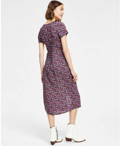 Women's Floral Button-Front Midi Dress Navy Multi $35.97 Dresses